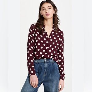 L’Agence Holly Blouse in Burgundy with Heart Print Size Small